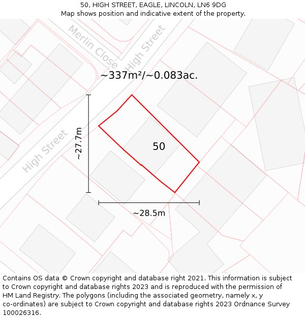 50, HIGH STREET, EAGLE, LINCOLN, LN6 9DG: Plot and title map