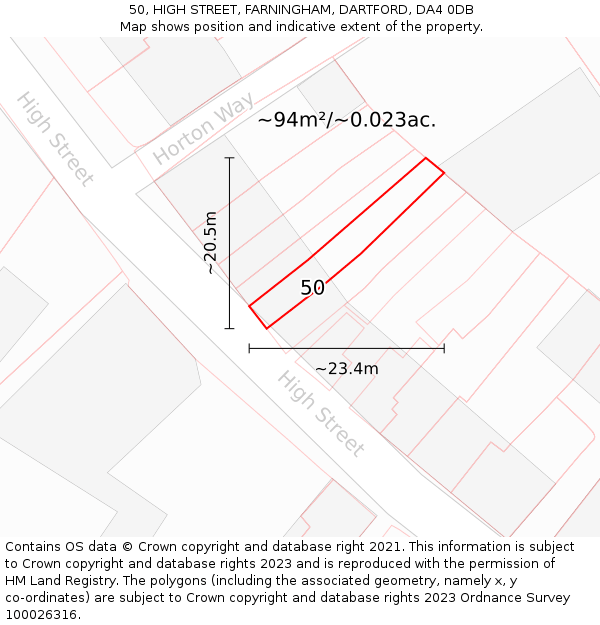 50, HIGH STREET, FARNINGHAM, DARTFORD, DA4 0DB: Plot and title map