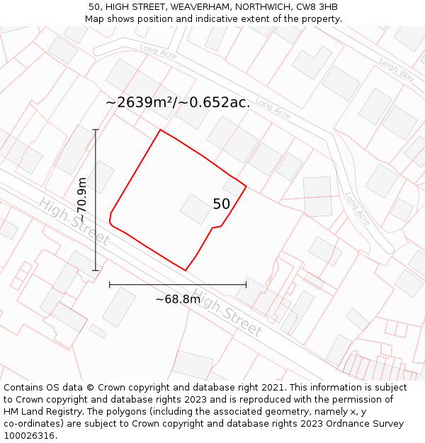 50, HIGH STREET, WEAVERHAM, NORTHWICH, CW8 3HB: Plot and title map