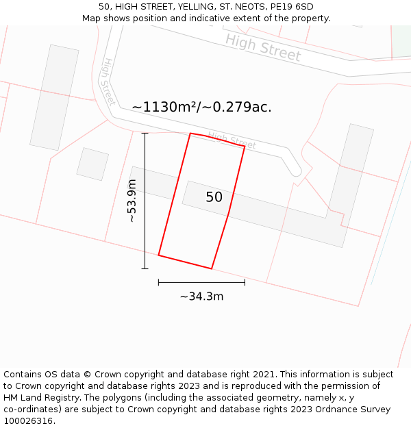 50, HIGH STREET, YELLING, ST. NEOTS, PE19 6SD: Plot and title map