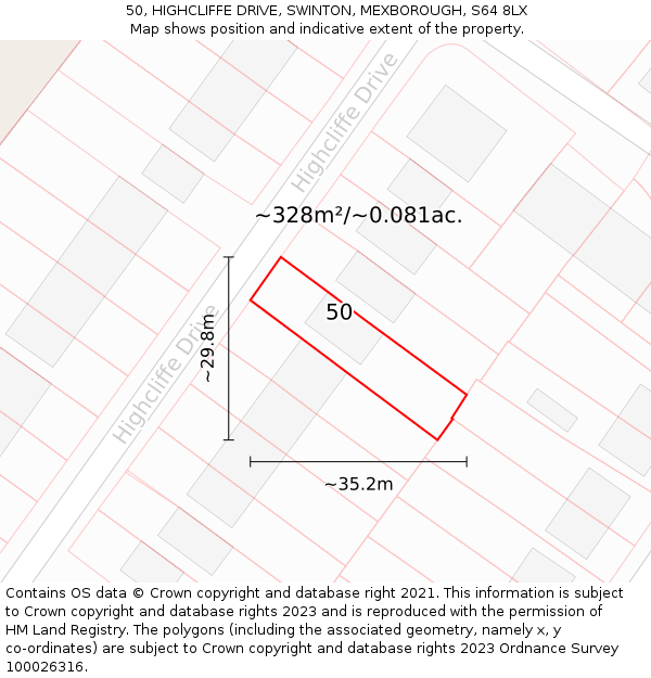 50, HIGHCLIFFE DRIVE, SWINTON, MEXBOROUGH, S64 8LX: Plot and title map