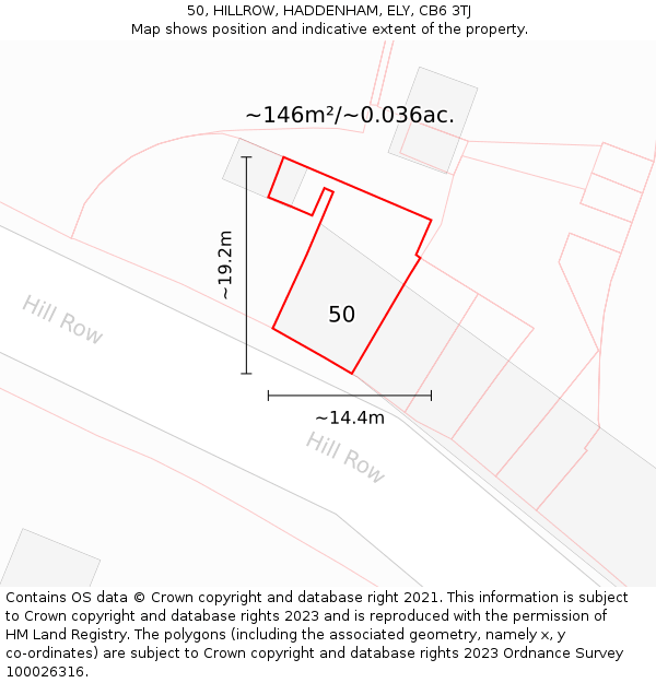 50, HILLROW, HADDENHAM, ELY, CB6 3TJ: Plot and title map