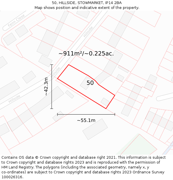 50, HILLSIDE, STOWMARKET, IP14 2BA: Plot and title map