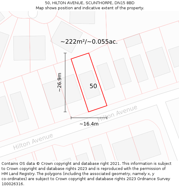 50, HILTON AVENUE, SCUNTHORPE, DN15 8BD: Plot and title map