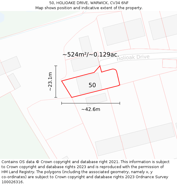 50, HOLIOAKE DRIVE, WARWICK, CV34 6NF: Plot and title map