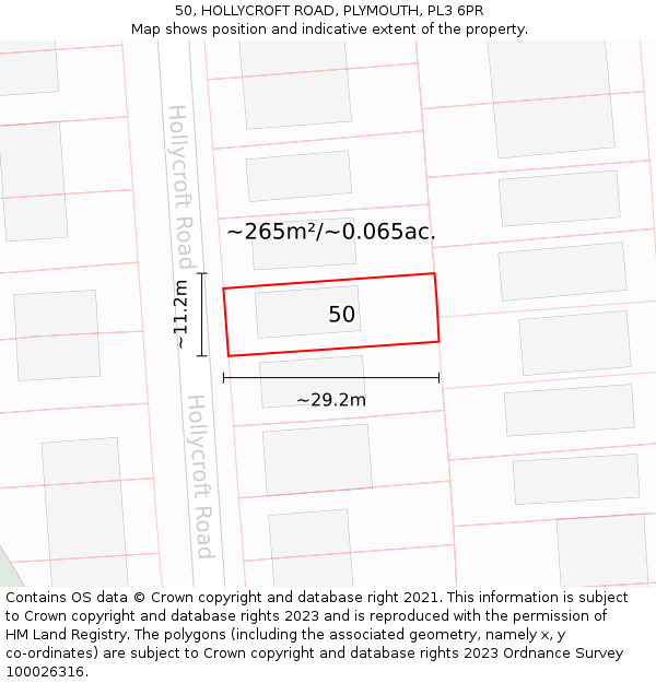 50, HOLLYCROFT ROAD, PLYMOUTH, PL3 6PR: Plot and title map