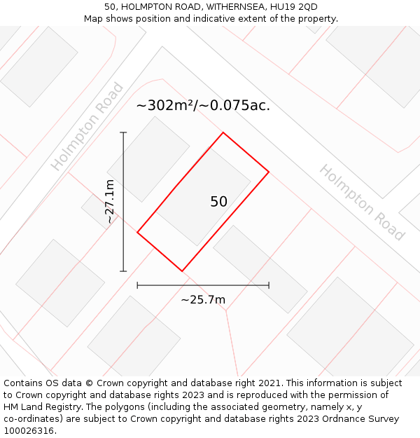 50, HOLMPTON ROAD, WITHERNSEA, HU19 2QD: Plot and title map