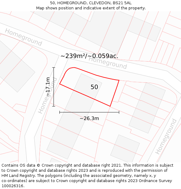 50, HOMEGROUND, CLEVEDON, BS21 5AL: Plot and title map