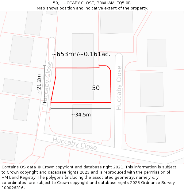 50, HUCCABY CLOSE, BRIXHAM, TQ5 0RJ: Plot and title map