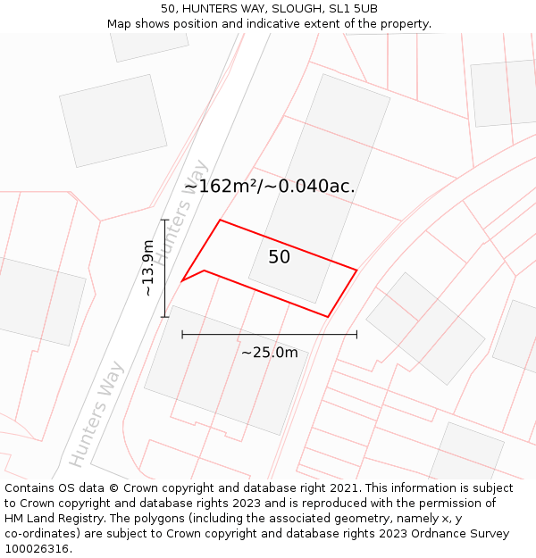 50, HUNTERS WAY, SLOUGH, SL1 5UB: Plot and title map