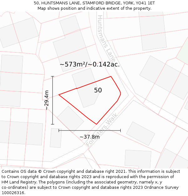 50, HUNTSMANS LANE, STAMFORD BRIDGE, YORK, YO41 1ET: Plot and title map