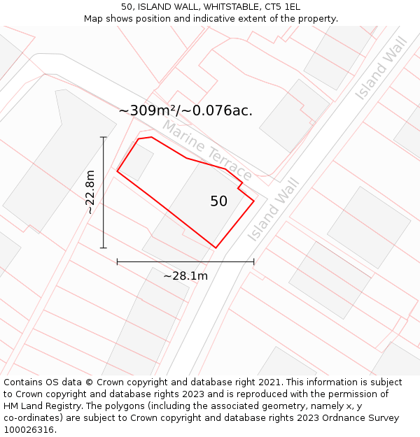 50, ISLAND WALL, WHITSTABLE, CT5 1EL: Plot and title map