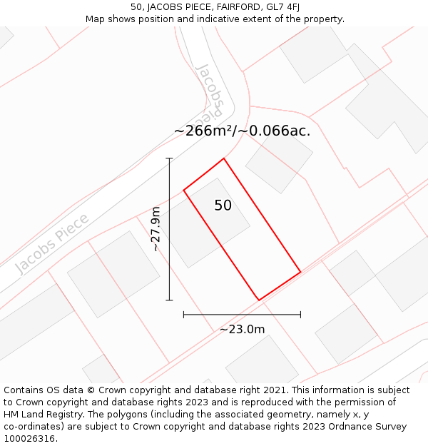 50, JACOBS PIECE, FAIRFORD, GL7 4FJ: Plot and title map