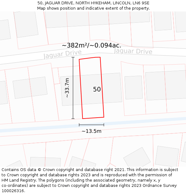 50, JAGUAR DRIVE, NORTH HYKEHAM, LINCOLN, LN6 9SE: Plot and title map