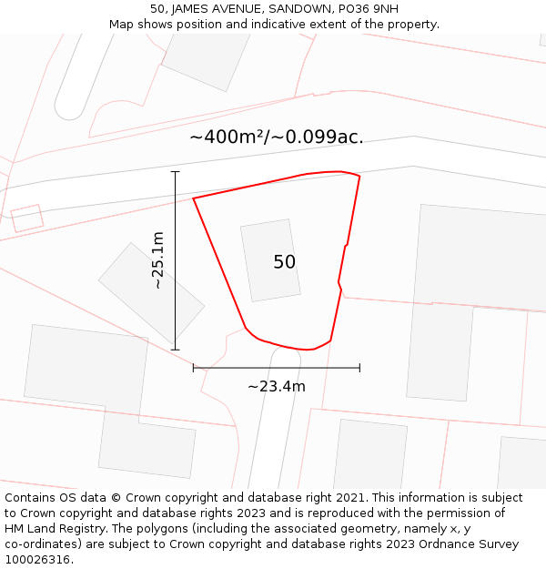 50, JAMES AVENUE, SANDOWN, PO36 9NH: Plot and title map