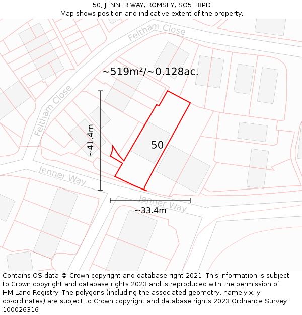 50, JENNER WAY, ROMSEY, SO51 8PD: Plot and title map