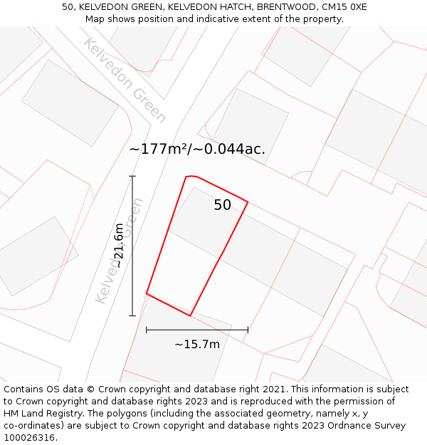 50, KELVEDON GREEN, KELVEDON HATCH, BRENTWOOD, CM15 0XE: Plot and title map