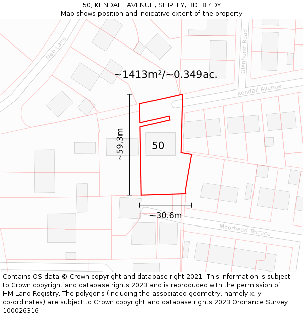 50, KENDALL AVENUE, SHIPLEY, BD18 4DY: Plot and title map