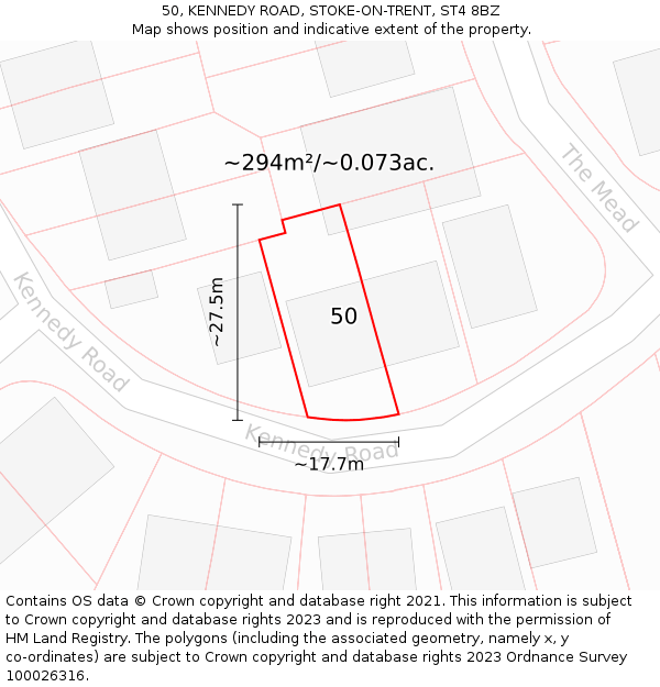 50, KENNEDY ROAD, STOKE-ON-TRENT, ST4 8BZ: Plot and title map