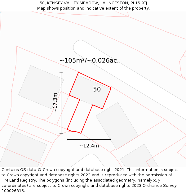 50, KENSEY VALLEY MEADOW, LAUNCESTON, PL15 9TJ: Plot and title map