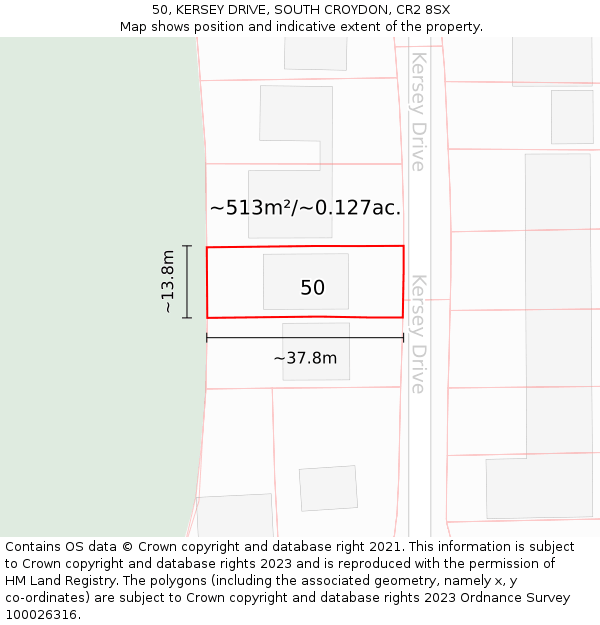 50, KERSEY DRIVE, SOUTH CROYDON, CR2 8SX: Plot and title map