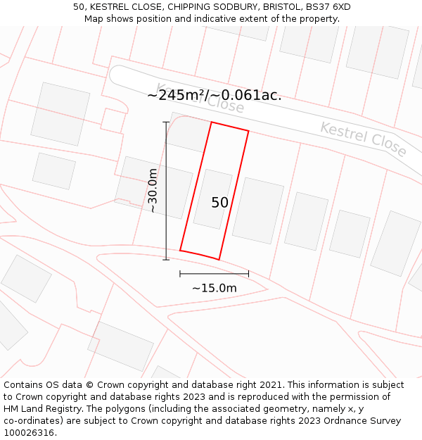50, KESTREL CLOSE, CHIPPING SODBURY, BRISTOL, BS37 6XD: Plot and title map
