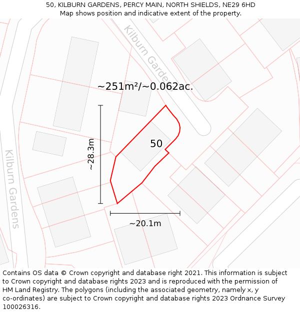 50, KILBURN GARDENS, PERCY MAIN, NORTH SHIELDS, NE29 6HD: Plot and title map