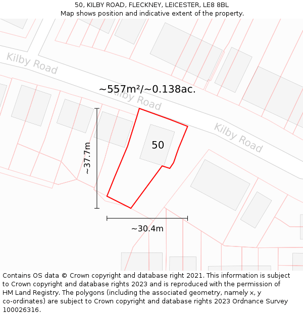 50, KILBY ROAD, FLECKNEY, LEICESTER, LE8 8BL: Plot and title map