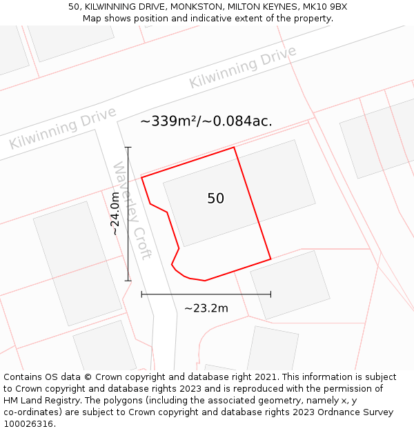 50, KILWINNING DRIVE, MONKSTON, MILTON KEYNES, MK10 9BX: Plot and title map