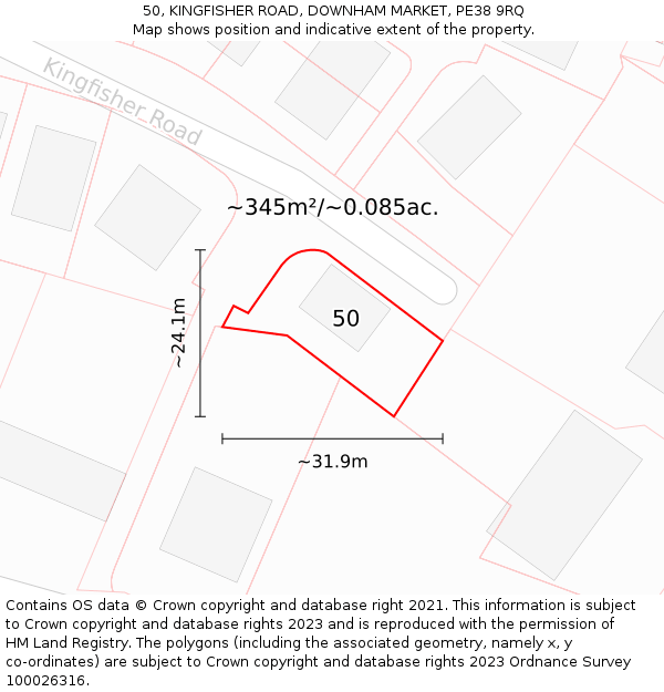 50, KINGFISHER ROAD, DOWNHAM MARKET, PE38 9RQ: Plot and title map