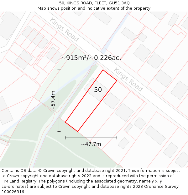 50, KINGS ROAD, FLEET, GU51 3AQ: Plot and title map