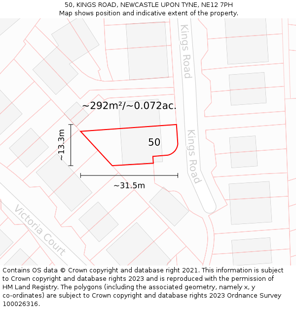 50, KINGS ROAD, NEWCASTLE UPON TYNE, NE12 7PH: Plot and title map