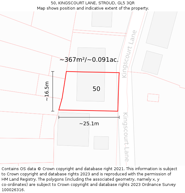 50, KINGSCOURT LANE, STROUD, GL5 3QR: Plot and title map