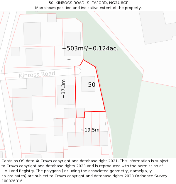 50, KINROSS ROAD, SLEAFORD, NG34 8GF: Plot and title map