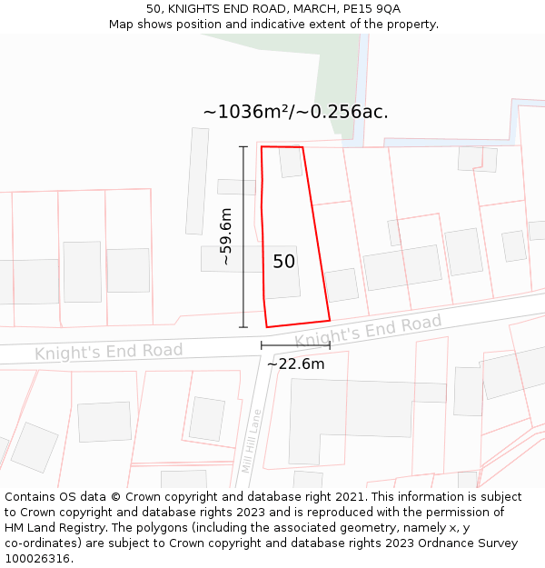 50, KNIGHTS END ROAD, MARCH, PE15 9QA: Plot and title map