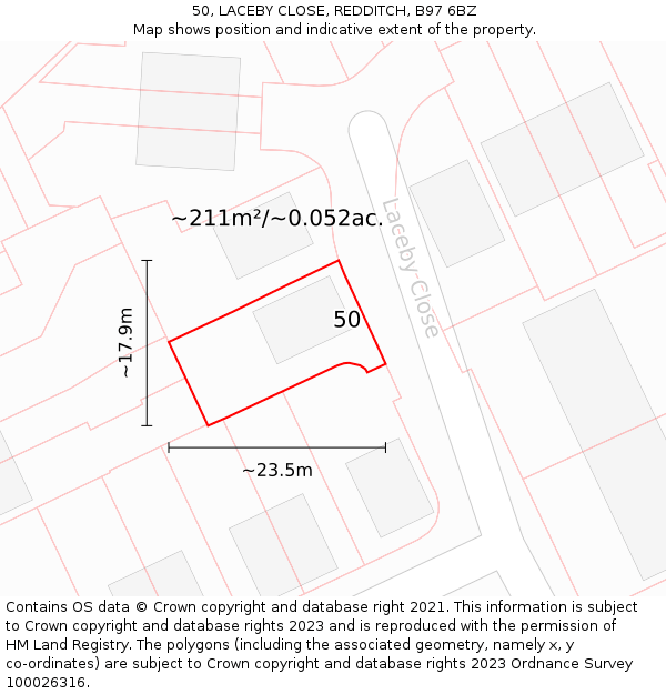 50, LACEBY CLOSE, REDDITCH, B97 6BZ: Plot and title map