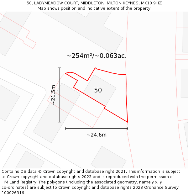 50, LADYMEADOW COURT, MIDDLETON, MILTON KEYNES, MK10 9HZ: Plot and title map