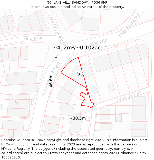 50, LAKE HILL, SANDOWN, PO36 9HF: Plot and title map