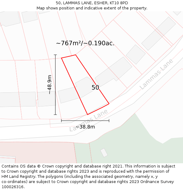 50, LAMMAS LANE, ESHER, KT10 8PD: Plot and title map