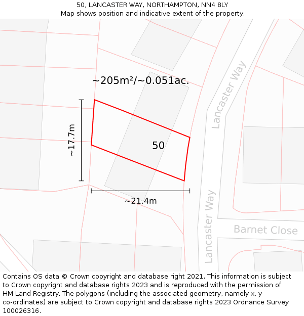 50, LANCASTER WAY, NORTHAMPTON, NN4 8LY: Plot and title map