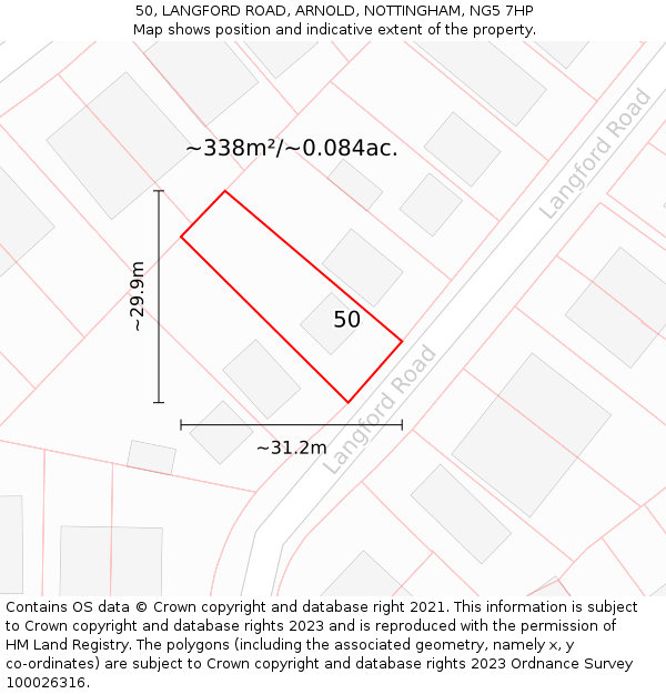 50, LANGFORD ROAD, ARNOLD, NOTTINGHAM, NG5 7HP: Plot and title map