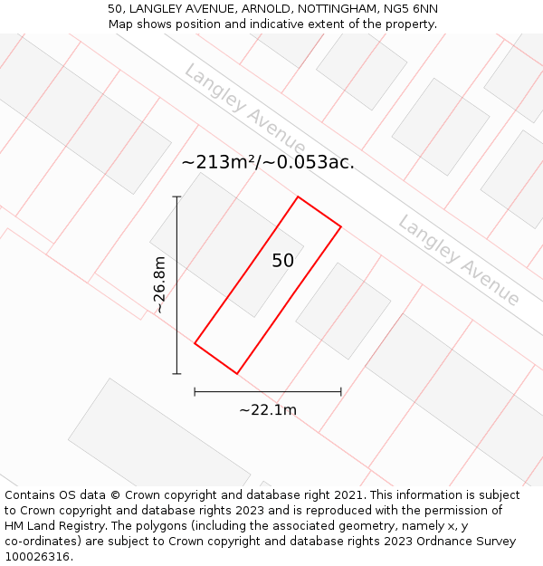 50, LANGLEY AVENUE, ARNOLD, NOTTINGHAM, NG5 6NN: Plot and title map