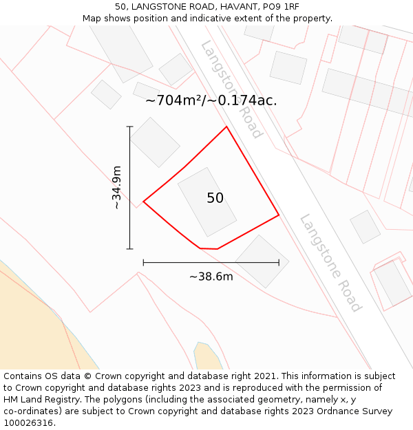 50, LANGSTONE ROAD, HAVANT, PO9 1RF: Plot and title map