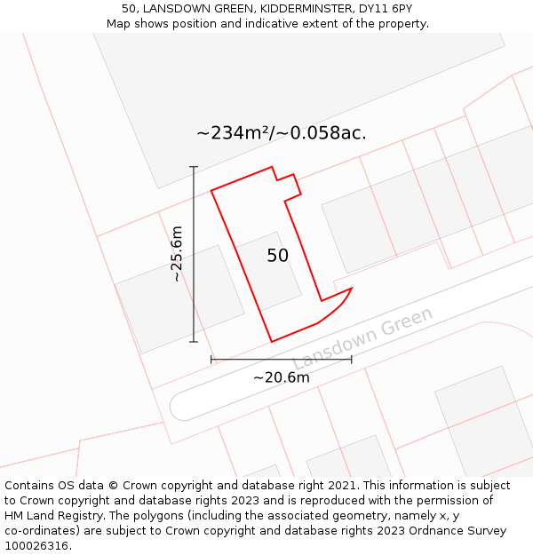 50, LANSDOWN GREEN, KIDDERMINSTER, DY11 6PY: Plot and title map