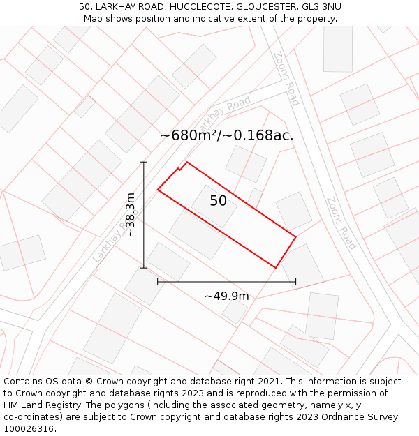 50, LARKHAY ROAD, HUCCLECOTE, GLOUCESTER, GL3 3NU: Plot and title map