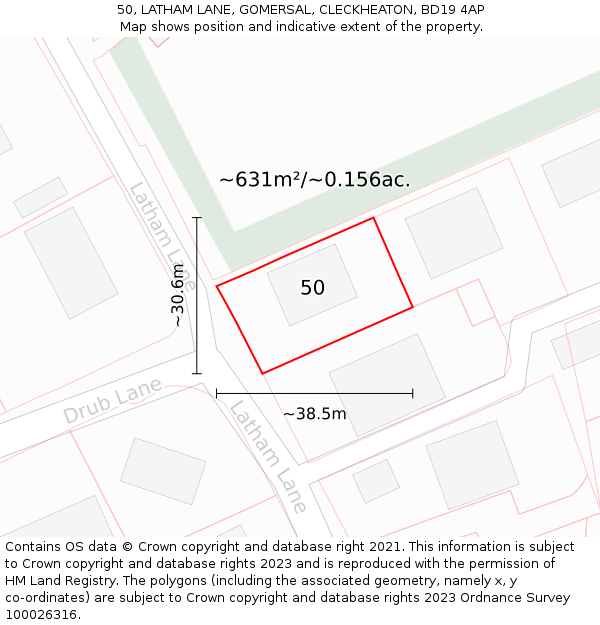 50, LATHAM LANE, GOMERSAL, CLECKHEATON, BD19 4AP: Plot and title map