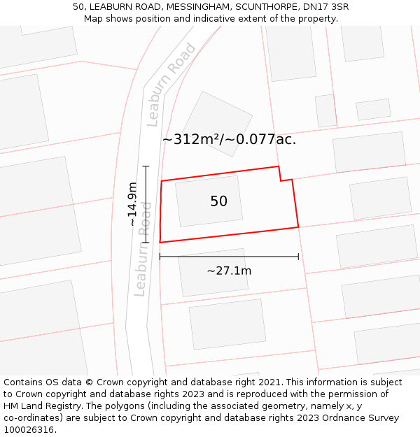 50, LEABURN ROAD, MESSINGHAM, SCUNTHORPE, DN17 3SR: Plot and title map
