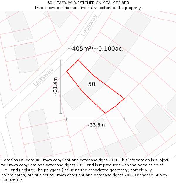 50, LEASWAY, WESTCLIFF-ON-SEA, SS0 8PB: Plot and title map