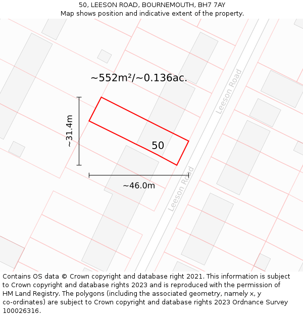 50, LEESON ROAD, BOURNEMOUTH, BH7 7AY: Plot and title map