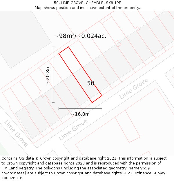 50, LIME GROVE, CHEADLE, SK8 1PF: Plot and title map